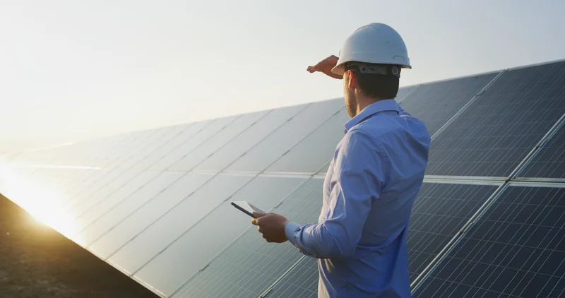 Techniker betrachtet Solarzellen